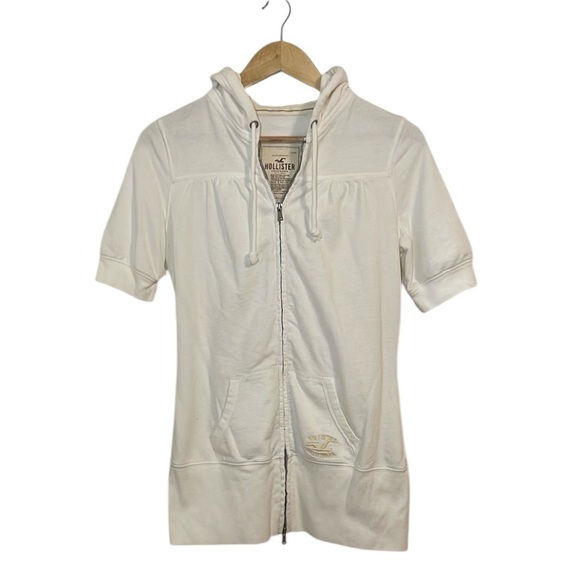 Hollister 2010s White Short-Sleeve Zip-Up Hoodie, Jacket, Medium - Picture 1 of 6